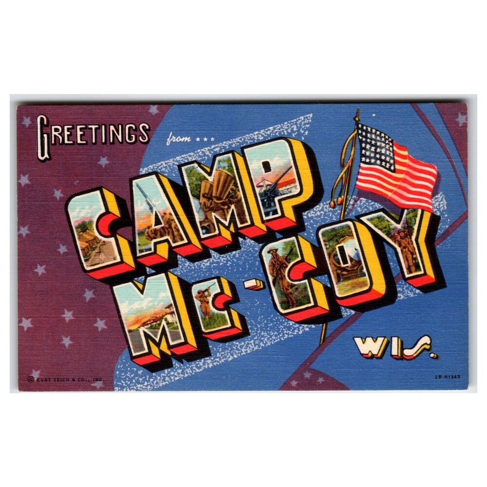 Vtg 1942 CAMP MC-COY WIS Wisconsin WWII Military Curt Teich Linen Postcard
